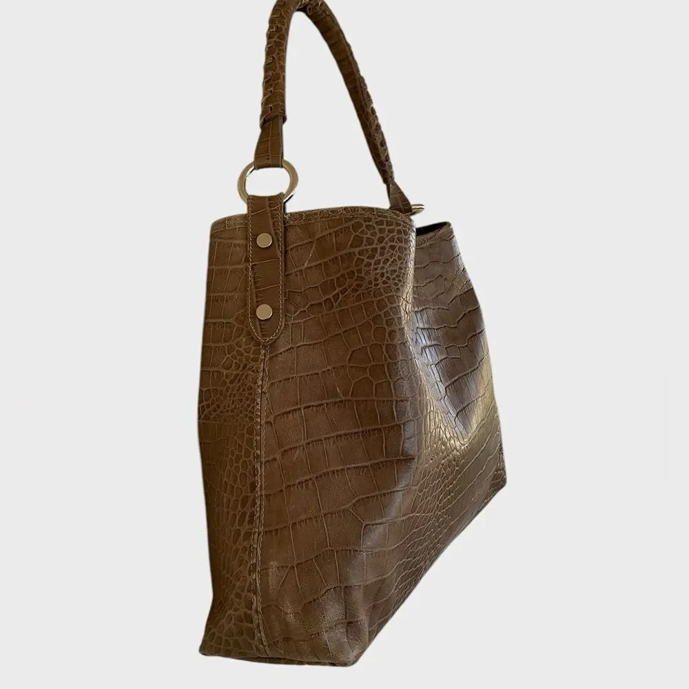 Maurizio Taiuti Italian Leather Croc Embossed Hobo Shoulder Bag